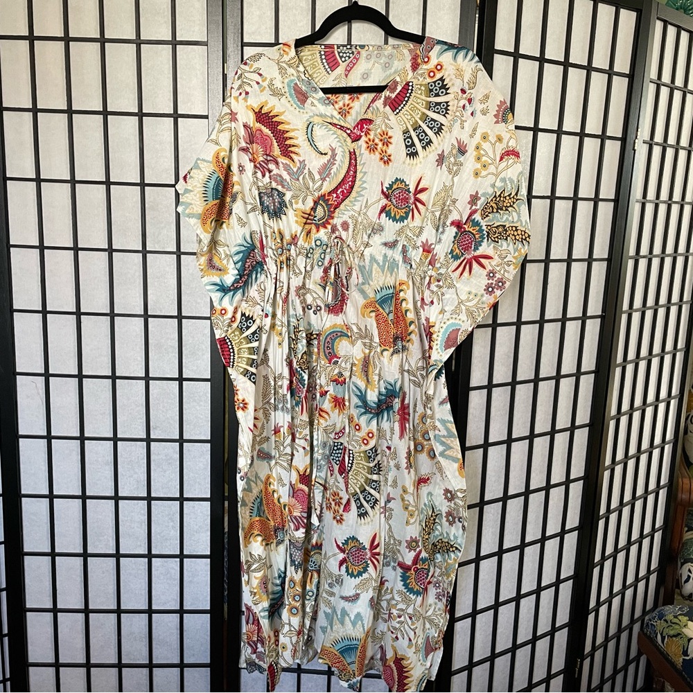 Cotton Kaftan with drawstring cinch waist Free Size NWOT